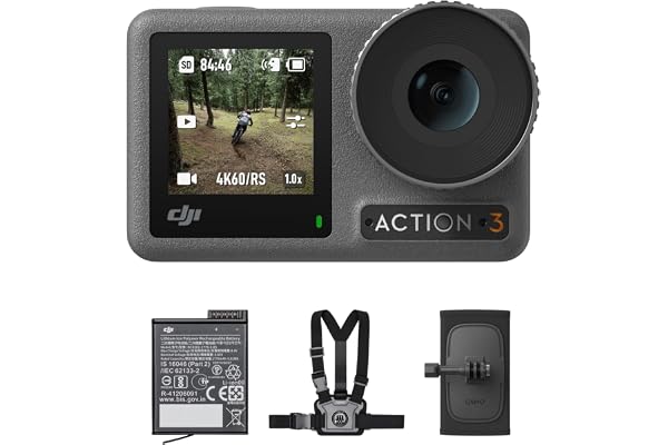 DJI Bundle Plein Air Osmo Action 3 – Caméra d’Action 4K/120 IPS avec Support pour Sangle de Poitrine et de Sac à Dos pour Randonnée et Cyclisme, FOV Ultra-Large, HorizonSteady, Résistance au Froid