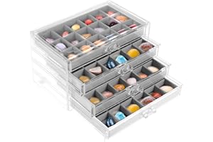 Gatphy Rock Display Case, 4 Drawers Rock Collection Box 72 Grids Rocks Collection Display Case Acrylic Jewelry Box Clear Gemstone Crystals Storage Boxes (Grey)