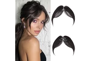 MY-LADY Pony Hairpiece, 100% Remy Clip-In Real Hair, Middle Side Part Hair Topper, One Piece Clip in Fringe, Eight Character Human Hair for Women, Colour Natural Black