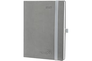 POPRUN Agenda 2025 Semainier 22 x 16,5 cm - Couverture Souple en PU Cuir, Vertical Planner, D'Jan 2025 à Déc 2025-12 Mois, Avec signet à 2 rubans, Papier Certifié FSC® 100 g/m², Gris