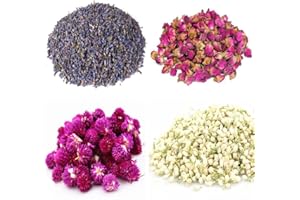 TooGet Flower Petals and Buds includes Lavender, Rose, Gomphrena globosa, Jasmine, Green Tea Bulk Flower to make botanical Oil, Good For All Kinds of Crafts
