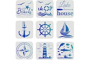 FINGERINSPIRE Juego de 9 plantillas de brújula de plástico de 15 x 15 cm, plantillas de pintura náutica para pared y suelo