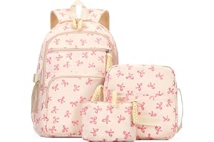 GSenhui Aesthetic 3-częściowy zestaw plecaków szkolnych dla dziewcząt, tornister, plecak dla dzieci, z torbą na ramię i małym portfelem, plecak szkolny dla studentów z kokardką