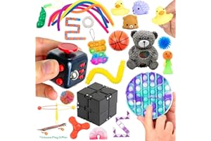 CHEEKY CHIMP Sensory Fidget Toys Pack - 27 Piece Box Fiddle Toys Set - Stress, Anxiety Relief, Autism, ADHD, OCD, Special Needs & Child Development Box Set - Mochi, Stress Ball, Push Pop it Fidget Toys