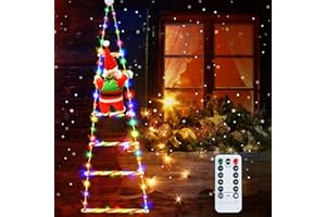 Hereneer Scala LED con Babbo Natale, Decorazione Natalizia su Scala Arrampicata, Luce 8 Modalità e Alimentato USB, Funzioni di Temporizzazione, Adatto per Decorazioni Natalizie Esterne e Interne (75)