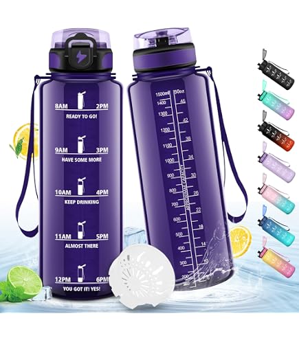 Gourde HoneyHolly 500/1000/1500ml - Marqueur Temps, Filtre Fruits, Sans BPA, Sport/Bureau