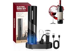 Hotec Korkenzieher Elektrisch, Weinflaschenöffner Set, Automatischer Flaschenöffner, Geschenkidee Weinflaschenöffner, Korkenzieher Wein mit Kapselschneider, USB-Kabel, Ausgießer, Vakuumstopfen