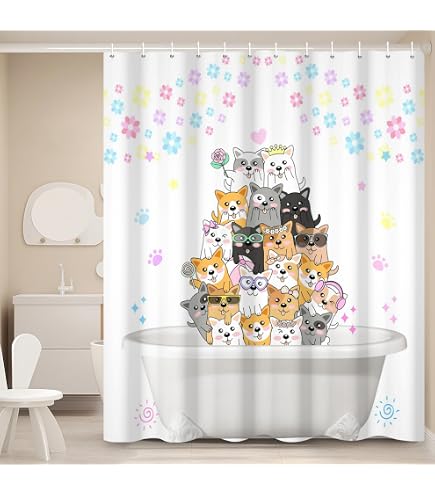 BAGEYOU Duschvorhang Mit Niedlichem Westie-Hund Im Bad - Wasserdicht, 168x183 Cm, Polyester, Mit 12 Haken