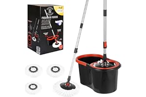 Requisite Needs Smart Spin Mop and Bucket Set – Black edition – Anti-splashing Strong And Sturdy Material – Easy Floor Moping System – 1x Bucket + 3 Replacement Mop Heads – 13 Liter (Mop + Bucket)