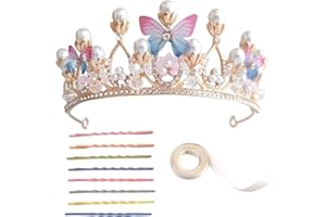 Zliger Krone Schmetterling Mädchenkopfschmuck Silber, Prinzessin Schmetterlingskrone Brautkopfschmuck mit Halskette Armband und Ohrringen für Cosplay Geburtstagsfeier Urlaub Party Geschenk