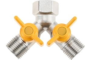 DRELD Vanne de commutation, G 1/2" (20 mm) en Y, répartiteur en Y, 2 distributeurs, raccord d'eau avec robinets d'arrêt indépendants pour pommeau de douche, lave-linge, tuyau d'arrosage