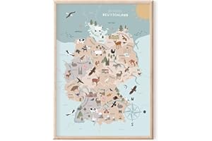 MeinBaby123® DIN A2 Deutschlandkarte für Kinder | Kinderzimmer Bilder, Kindrzimmer Deko | Lernposter | Lernplakat für Kinder | Premium Qualität (Deutschlandkarte)