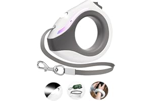 Blanlody Laisse Chien Enrouleur 3m pour Gros rétractable Travers Le Poignet Laisse Chien Lampe de Poche LED et RGB pour Le Dressage et Le Promenade, Bol pour Pliable et Sac a Crottes Chien (Blanc)