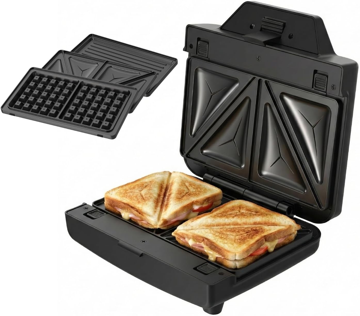 Taurus - Sandwichera Miami Legend | 900W | 3 Placas antiadherentes desmontables: Sandwich, Grill y Gofre | Rápido Calentamiento Uniforme | Almacenaje vertical | Asa toque frío | Acabados Inox