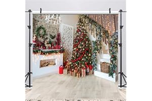 AIIKES 10x10FT Frohe Weihnachten Hintergrund Innentreppen Stechpalme Kamin Hintergrund Kind Erwachsenen Porträt Shooting Hintergrund Weihnachtsfeier Dekoration Hintergrund Studio Requisiten 11-752