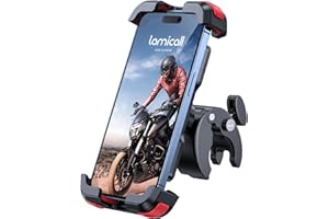 Lamicall Soporte Móvil Bicicleta, Soporte Móvil Moto - 360°Rotación, Liberación con un Botón, Soporte Teléfono Bici para iPhone 17 16 15 14 13 Pro MAX/Plus/Mini, Samsung, 4.7-6.8” Smartphone, Rojo