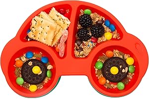 QSHARE Assiettes en silicone pour bébés, Plaque d'alimentation Antidérapante pour enfants, 100% sans BPA et approuvées par la FDA, aspiration forte à la table, lave-vaisselle et au micro-ondes