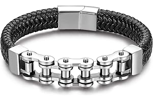 JewelryWe Bransoletka skórzana męska, ze stali nierdzewnej, pleciona, skórzana, wolnomularz, faraon, trupia czaszka, bransoletka motocyklowa, prezent dla mężczyzn