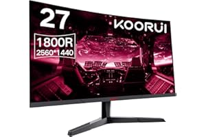 ‎KOORUI KOORUI Gaming Monitor 27 Zoll, 1800R Gebogene Oberfläche, 2560X1440 (QHD) Bildschirm, 144 Hz 1 ms, DCI-P3 85%, Ultra dünner Rahmen, neigbar, Unterstützung für HDMI/DP