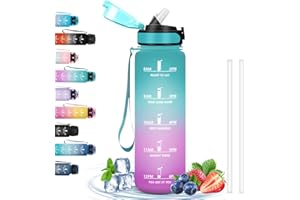 GRSTA Borraccia 1 Litro, Borraccia Palestra Senza Perdite, Borraccia Motivazionale con Scala Temporale, Borraccia con Cannuccia, Facile da Trasportare, Borraccia per Sport, Fitness, Escursionismo, Ciclismo