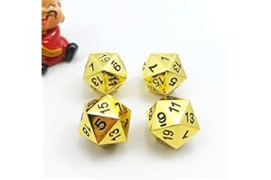 BESCON DICE Set of 4 Deluxe Golden Solid Metal 20 Sides Dice D20 Gold Metallic Polyhedral Dice