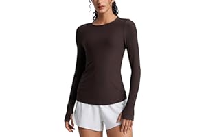 CRZ YOGA Womens Cloudweight Crew Neck Long Sleeve Tee Shirts Workout Athletic Casual Lightweight Basic Tops with Thumb Hole