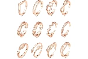 FUNEIA 12 Stück Verstellbare Offenen Zehenring Gold für Damen 14 Karat Vergoldet Silber/Rosegold Zehenringe Set Knöchelringe Fußring Rund Form Fussring Öffnungsring für Frauen Mädchen
