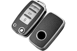 OATSBASF Etui na kluczyki samochodowe VW, VW Golf, etui na klucze do VW Polo Passat Skoda Seat, 3 przyciski (srebrny)