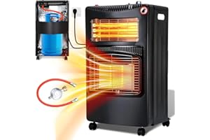 Eulenke Chauffage au gaz pour intérieur - 4200 W - Chauffage à gaz en céramique + radiateur infrarouge 1260 W - Avec régulateur de pression de gaz et tuyau à gaz - 3 niveaux de chauffage - Bouteilles