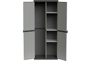 Adventa: Kvastskåp av PVC och PP-harts, 2 dörrar, lätt att montera, modulsystem, hållbar, lämplig för inomhus- och utomhusbruk, 68 L x 40 x 165 cm