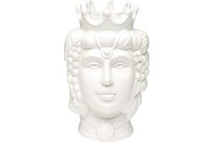 Baroni Home Testa di Moro in Ceramica in Stile Siciliano Dipinto a Mano, Vaso Monocromatico per piante da Interno, Soprammobile di design, Stile Italiano, Regina Bianca, 14x14x22 cm