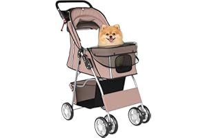 PawHut Poussette buggy pliable animaux chariot pliante chien chat porte-gobelet panier de rangement inclus roues avec frein tissu 600D Oxford acier 75 x 45 x 97 cm café