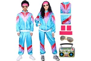 MARYPARTY 80er Jahre Outfit Damen Herren, Kostüm Trainingsanzug Jacke Hose, Retro Anzug Kostüm, 80er 90er Jahre Herren Damen, Party Accessoires für Faschingskostüm Karneval (blau, 2XL(185-195 cm))