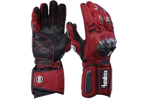 Harssidanzar Leather Motorcycle Gloves Men and Women,Powersports Carbon Fiber Knuckle Protection Motorbike Gloves KM045UK