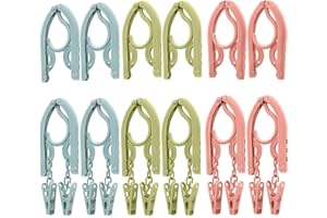 GOTFUN 12 pezzi appendiabiti pieghevole da viaggio con clip portatile da viaggio pieghevole appendiabiti in plastica per casa, hotel, viaggi, campeggio, campeggio, 3 colori