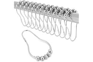 LIFHAP Shower Curtain Rings,Set of 12 Silver Shower Curtain Hooks,Rust Proof Secure Lock Ring Clips for Hanging Bathroom Curtain