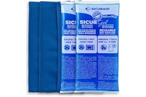 Sicuraid Ghiaccio Gel Riutilizzabile Made in Italy | Impacco Caldo Freddo per Dolori Muscolari e Gonfiori | Borsa Ghiaccio Corpo con Sacca Protettiva (2 Pezzi Grandi +2 Sacche)