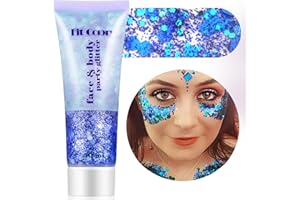 BoloShine Glitter Corpo Gel, Liquido Paillettes Cosmetic per Viso Unghie Occhi Labbra Capelli,Sirena Trucco Make up Kit, Bambini Donne Festival Musicali Halloween Feste Natale 50ML (Blu)