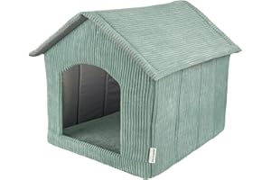 Petsona Hundehütte Rippenstrickstoff Waschbarer Bezug Reißverschlussdach, Grün,XXL