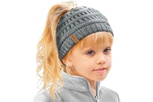 TOSKATOK Girl's Thermal Teddy Fleece Lined Ponytail Beanie Hat
