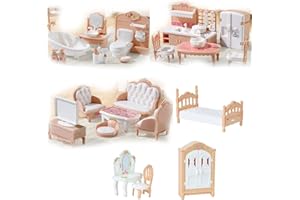 PSFXBM Dolls House Furniture, 32 Pcs Minihouse Furniture Set, Realistic Dollhouse Miniatures, Pretend Play Doll House Furniture Set,Dollhouse Accessories,Miniature Bedroom Living Room Bathroom for Boys Girls
