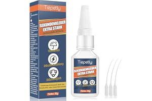 TIEPETLY Sekundenkleber Extra Stark, Wasserfest Superkleber mit Antiverstopfungskappe, Alleskleber, für Kunststoff, Metall, Glas, Holz, Keramik und Heimwerkerbedarf (30 g)