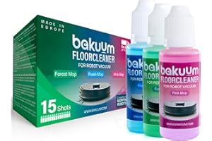 BAKUUM Fregasuelos Monodosis Concentrado Limpiador Robot Aspirador, Potente Aroma Duradero Sin Marcas ni Rayas. Parque, Tarima, Cerámicos, Porcelánicos, Baldosas.15 Botellas de 20ml.