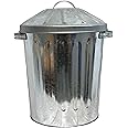 EasyShopping Small Medium Large 15L 60L 90L Litre Metal Galvanised Home Garden Bin Leaves Paper Wood Rubbish Dustbin Made In U. K. (Small 15L Silver Bin)