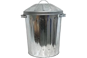 YEVZYDC EasyShopping Small Medium Large 15L 60L 90L Litre Metal Galvanised Home Garden Bin Leaves Paper Wood Rubbish Dustbin Made In U. K. (Small 15L Silver Bin)