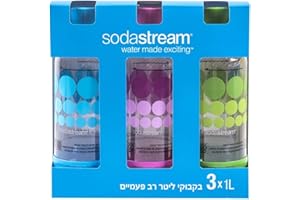 Original Sodastream Three Pack 1 Liter Carbonating Bottles - Lasts 2 years - Purple, Blue, and Green by SodaStream