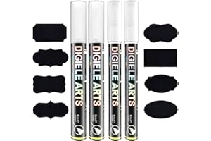 DIGIELE Kreidestift, 2 Stück Kreidestift Weiß 3mm + 2 Stück Kreidemarker Weiß 6mm + 16 tafel labels, Reversibel Stiftspitze, Trocken oder Feucht Abwischbare Flüssigkreide für Tafel, Fenster, Glas