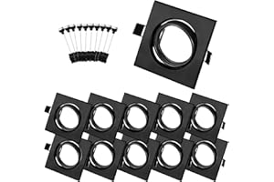 Bojim Kwadratowe wpustowe oprawy punktowe GU10 w zestawie, czarna rama montażowa do 68mm wpustowych opraw punktowych z gniazdami ceramicznymi GU10, regulowane o kącie 30°, wpustowe oprawy 230V