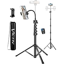 Victiv 224cm Hoch Handy Stativ, Schwerlast Flexibel Overhead Stativ für Kamera mit 35cm Verstellbarer Schwanenhals, Aluminium Kamera Phone Stative für Canon DSLR & iPhone17 16 15 Pro Max Min, Samsung