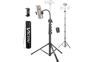 Victiv 197cm Hoch Handy Stativ, Flexibel Overhead Smartphone Stativ, mit 25cm Verstellbarer Schwanenhals, Fernauslöser für Selfies, Aluminium Kamera Phone Tripod für Sony DSLR & iPhone16 15 14 Pro Max